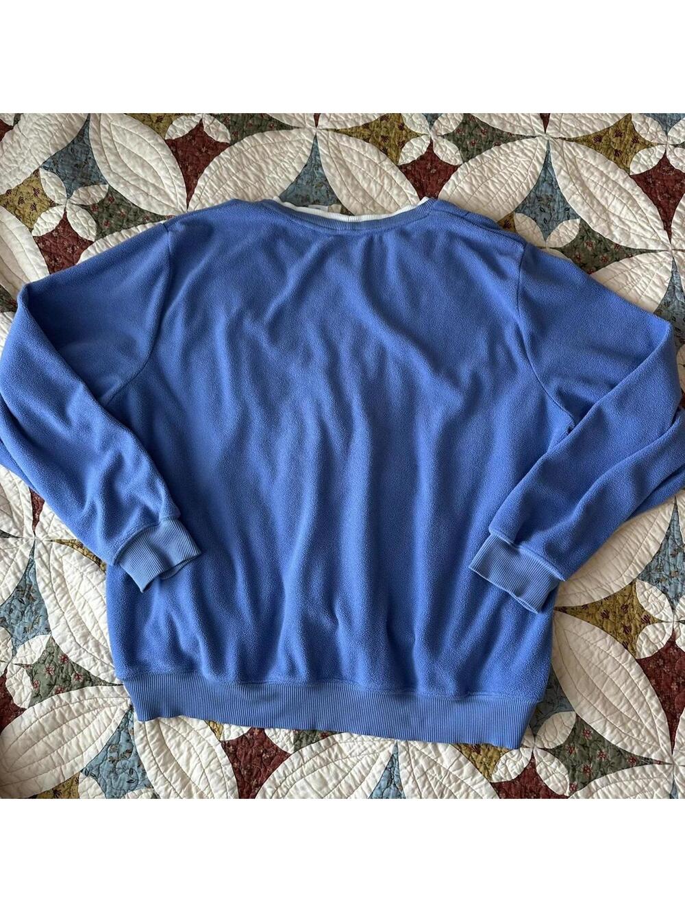 Vintage 90s blue & white floral embroidered spring sweater w double collar - Picture 3 of 4